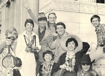 Photography by Ray "Scotty" Morris - Left to right: Ted Long, Laurel Scheaf, Werner Erhard, Charlene Afremow, Randy McNamara, Landon Carter, Phyllis Allen, Ron Bynum, Ron Browning - California Street Building aka "CSB" - December 1977
